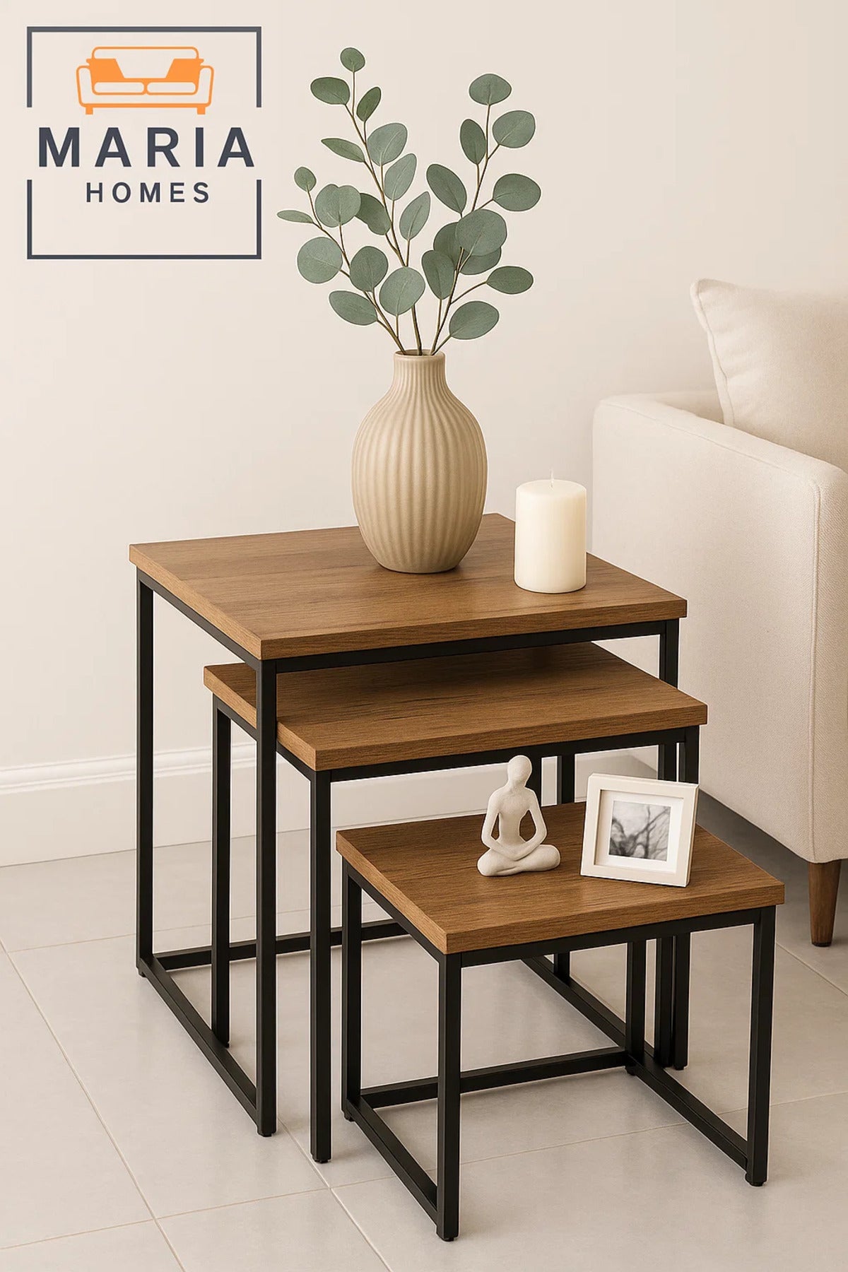 Square 3-Piece Nesting Table Set in Rustic Wood Finish