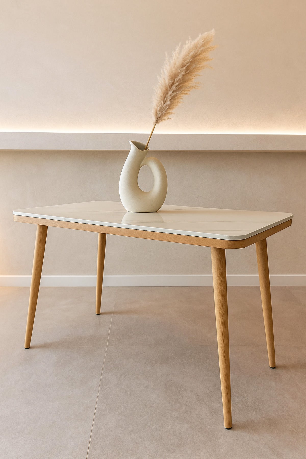 Rectangular Dining Table with White Marble-Effect Top & Light Wood Legs Ð 120_70_76 cm