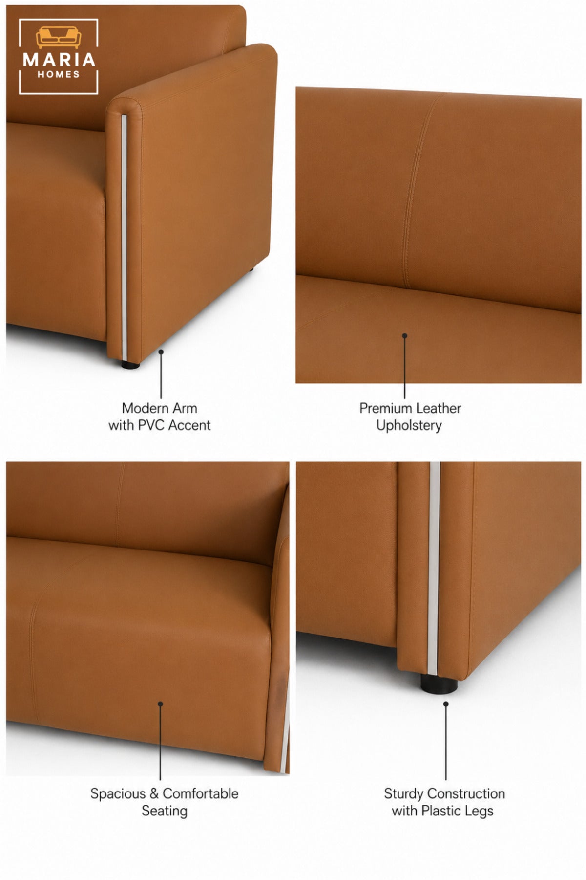 Modern 3 Seater Upholstered Sofa with Padded Seat and Sleek Armrests | Contemporary Couch for Living Room, Office, Reception & Lounge
