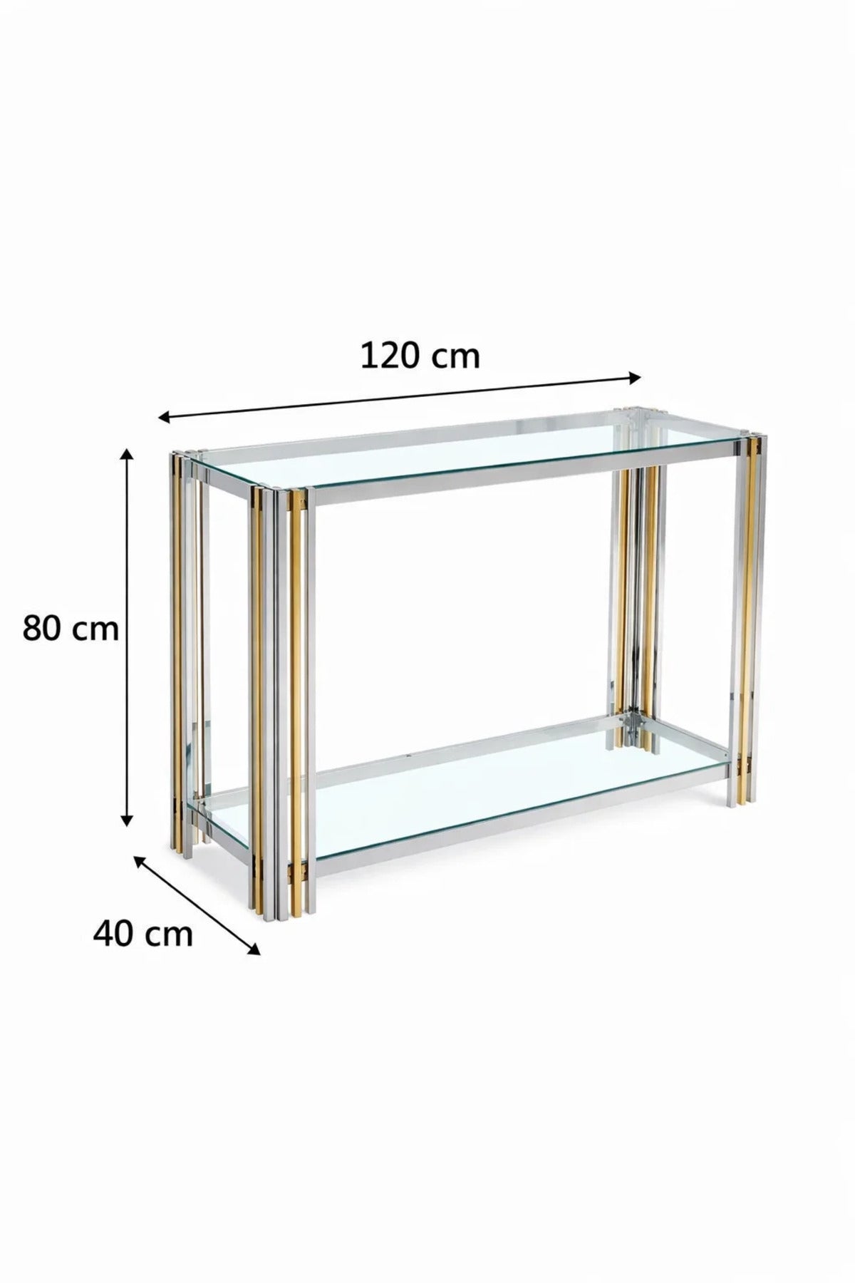 Luxury Gold and Silver Console Table with Glass Top for Entryway & Living Room