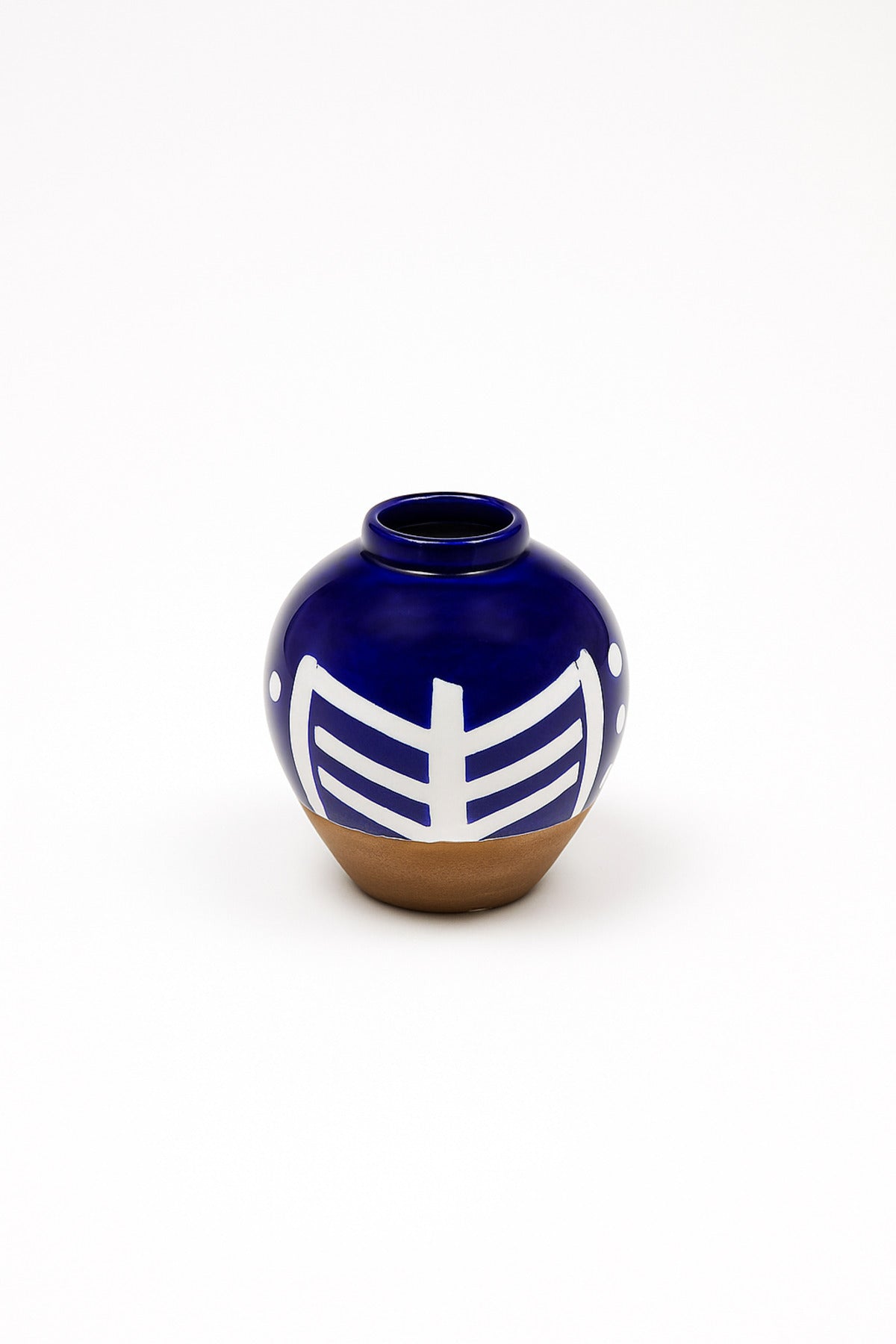 Dark Blue and White Ceramic Vase Ð Round Geometric Decorative Pot