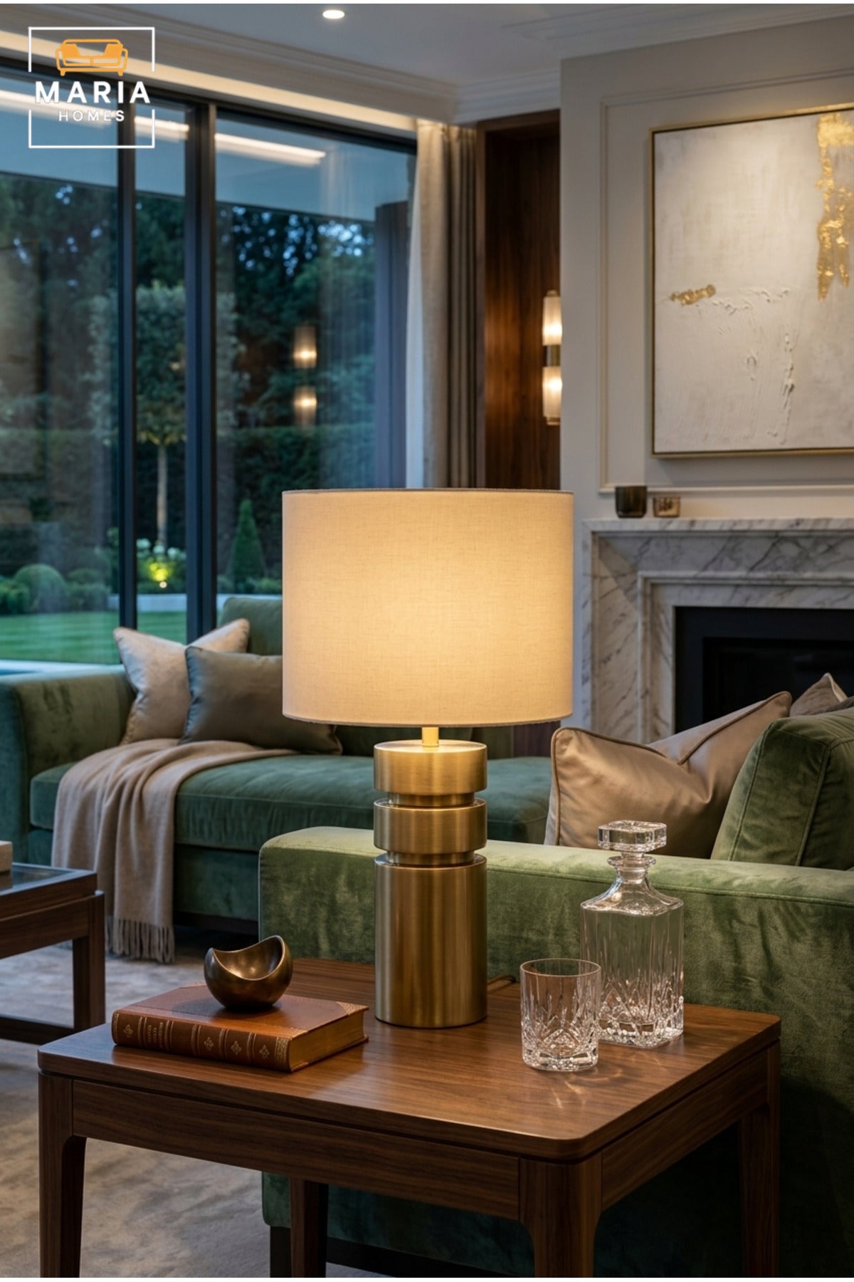 Modern Gold Cylindrical Table Lamp with Layered Base and Fabric Drum Shade Decorative Bedside Light for Bedroom Living Room Office and Hotel Décor
