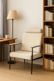 Beige Lounge Chair with Headrest | Modern Comfortable Armchair for Living Room, Office & Hotel Lobby