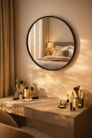Modern Round Wall Mirror with Black Frame for Bathroom & Living Room