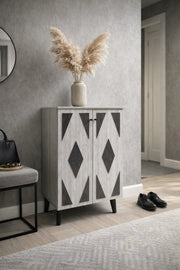 Geometric Grey Shoe Cabinet Compact Hallway Storage Unit Modern Entryway Furniture Organizer