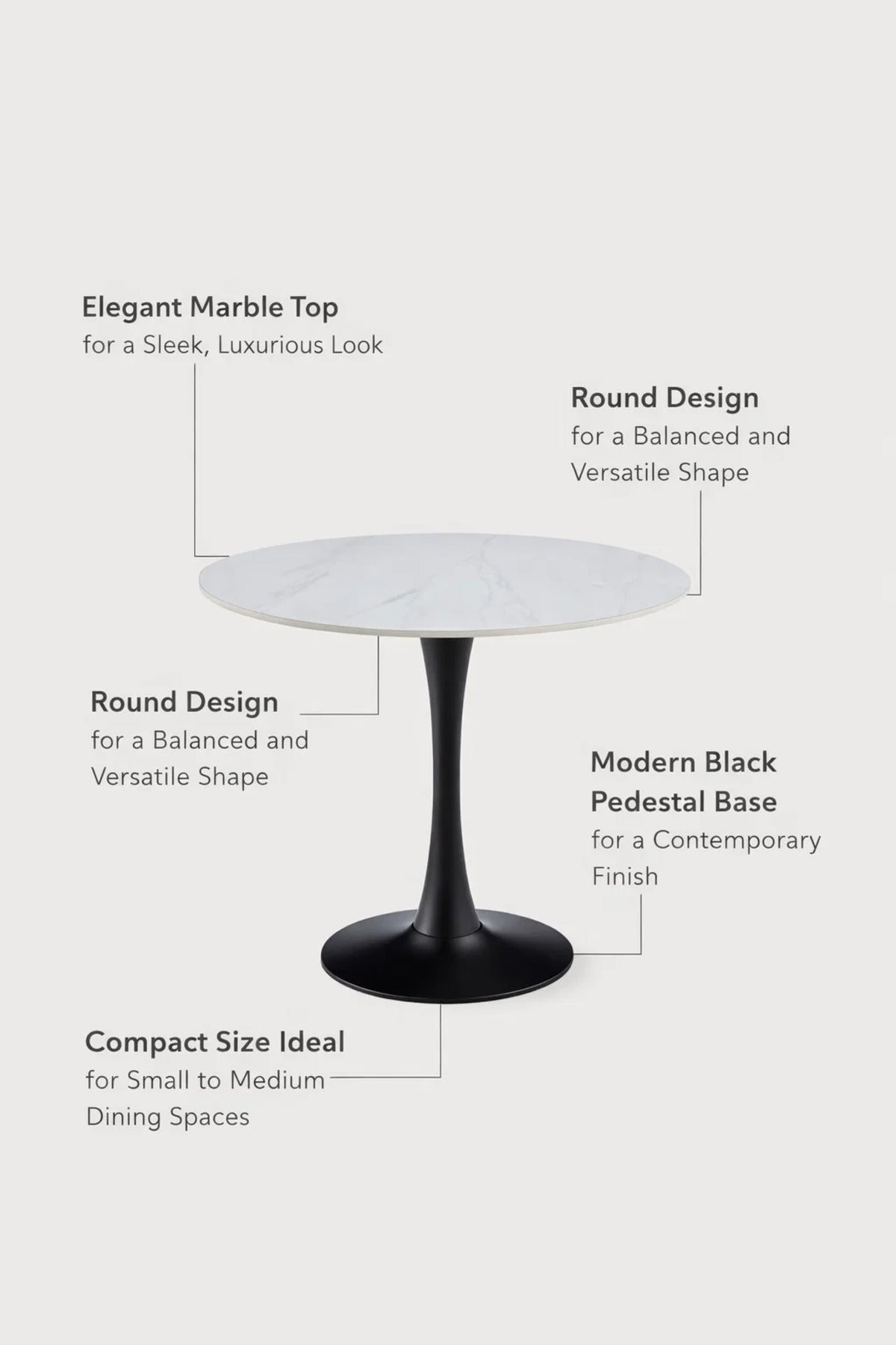Modern Round White Marble Dining Table - (70*70*75 cm)