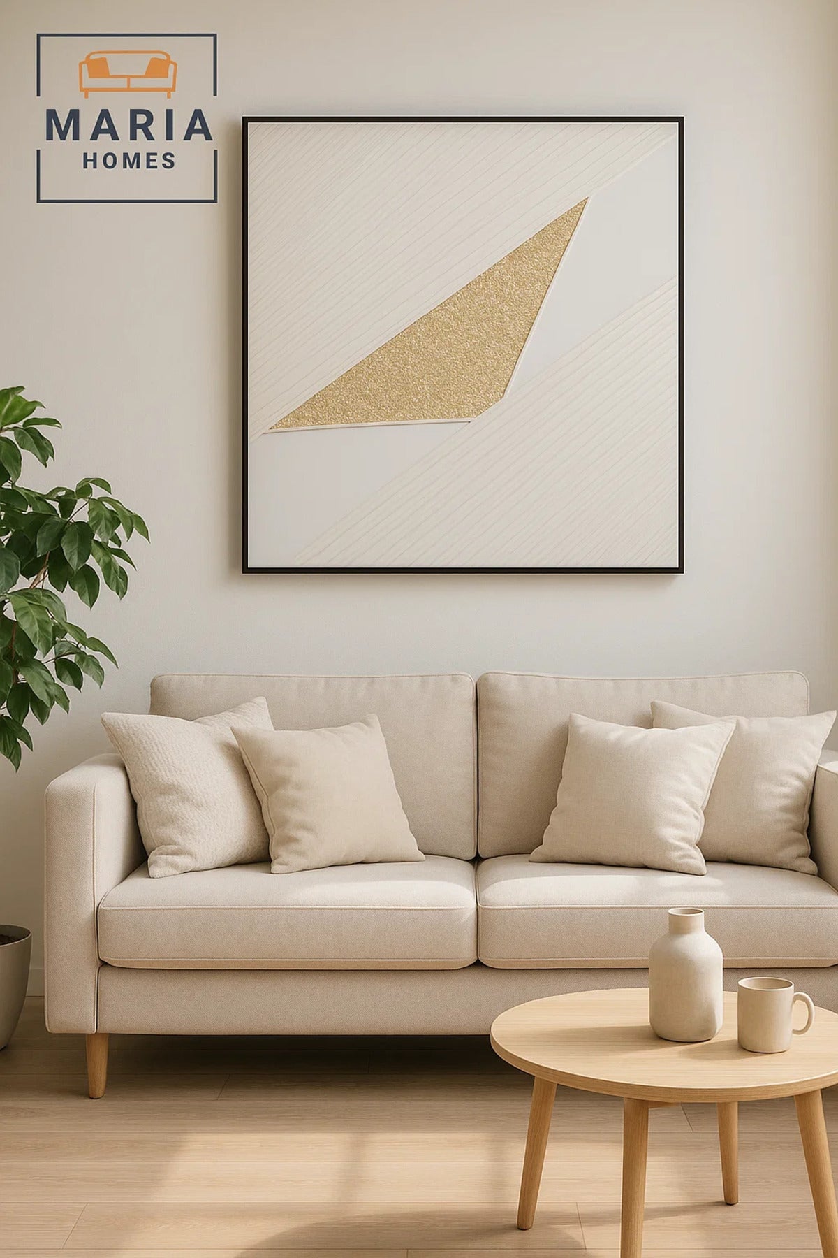 White and Gold Square Geometric Wall Art √ê Modern Luxury Textured Decor for Home & Office-100*100CM