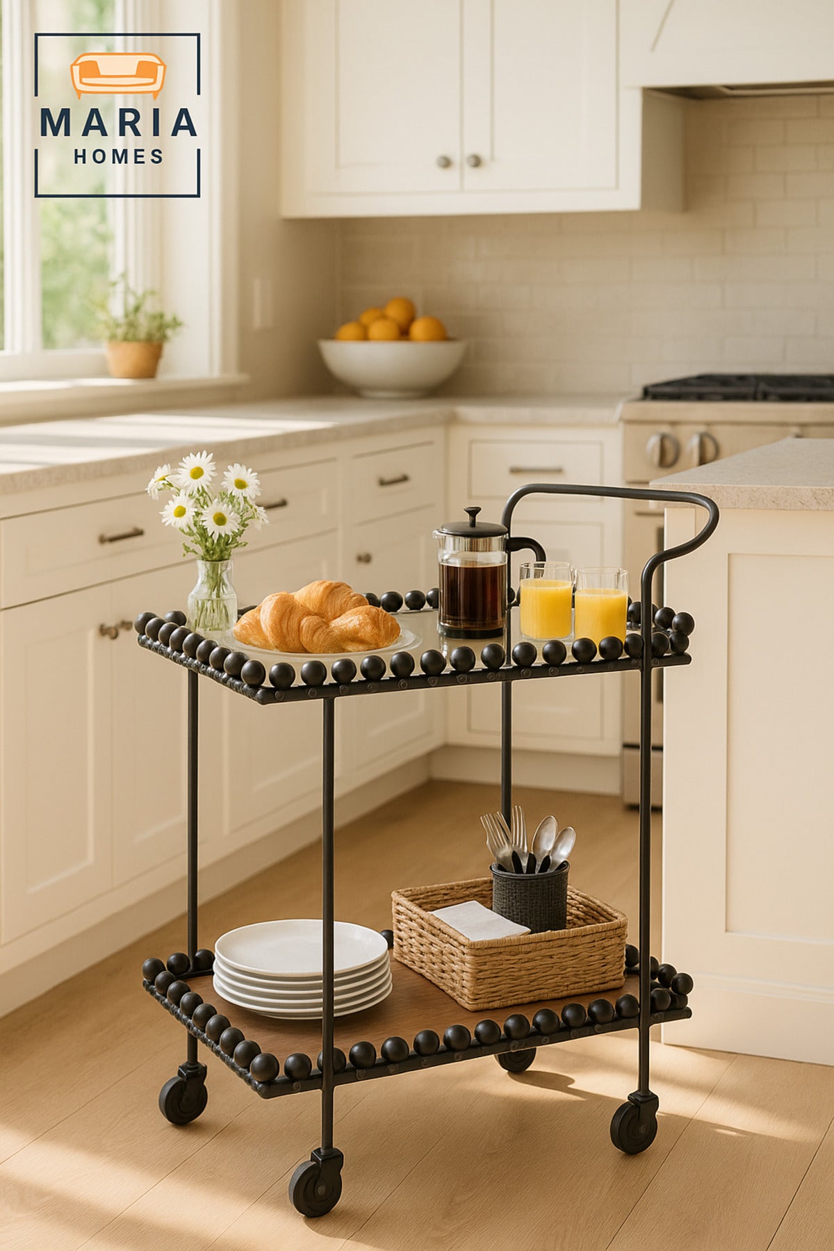 Serving Trolley with Wheels Ð Brown & Black Tea & Coffee Cart for Kitchen & Majlis (70_40_84 cm)