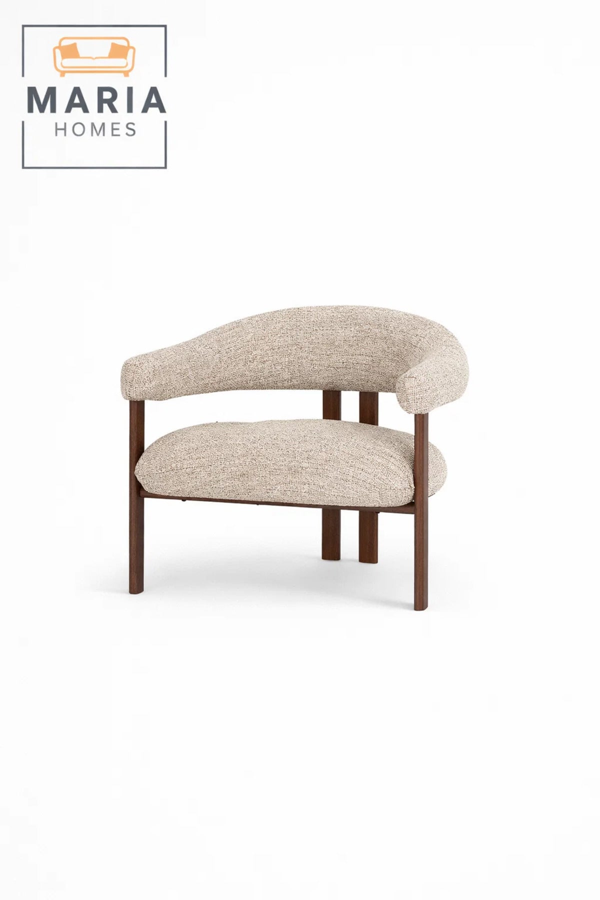Beige Upholstered Lounge Chair Ð Modern Accent Chair with Wooden Legs