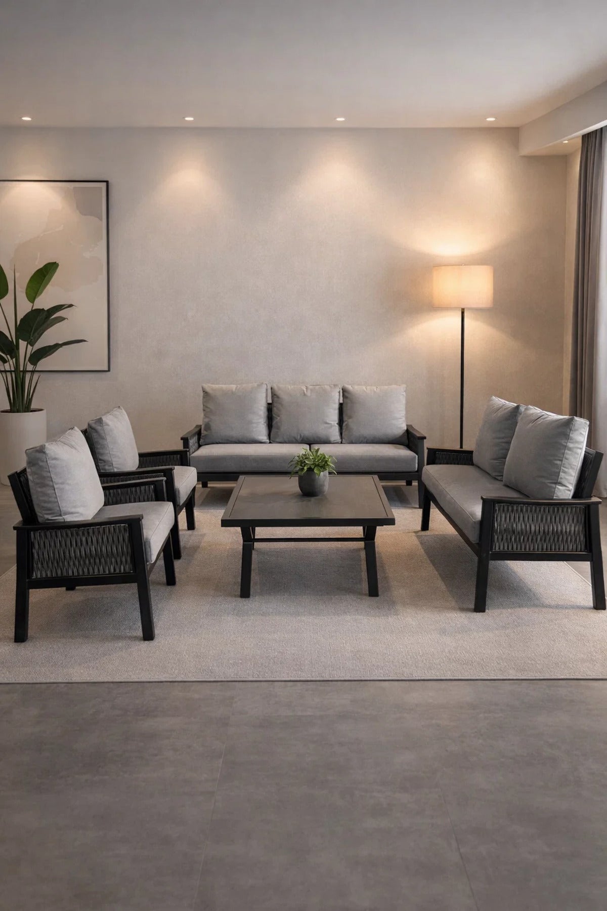 Stylish Black and Grey 7Piece Outdoor Sofa Set with Coffee Table √ê Modern Comfort for Outdoor Living