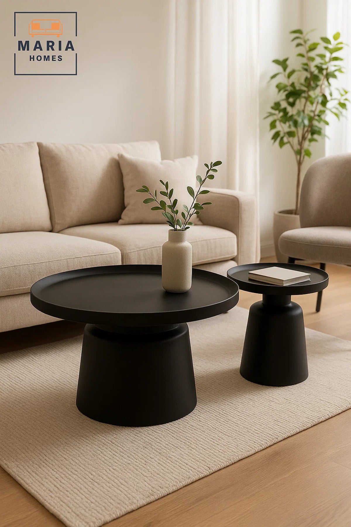 Modern Black Tea Table Set 1+1 √ê Round Coffee Table and Side Table 70_70_40 / 50_50_50