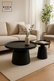 Modern Black Tea Table Set 1+1 √ê Round Coffee Table and Side Table 70_70_40 / 50_50_50