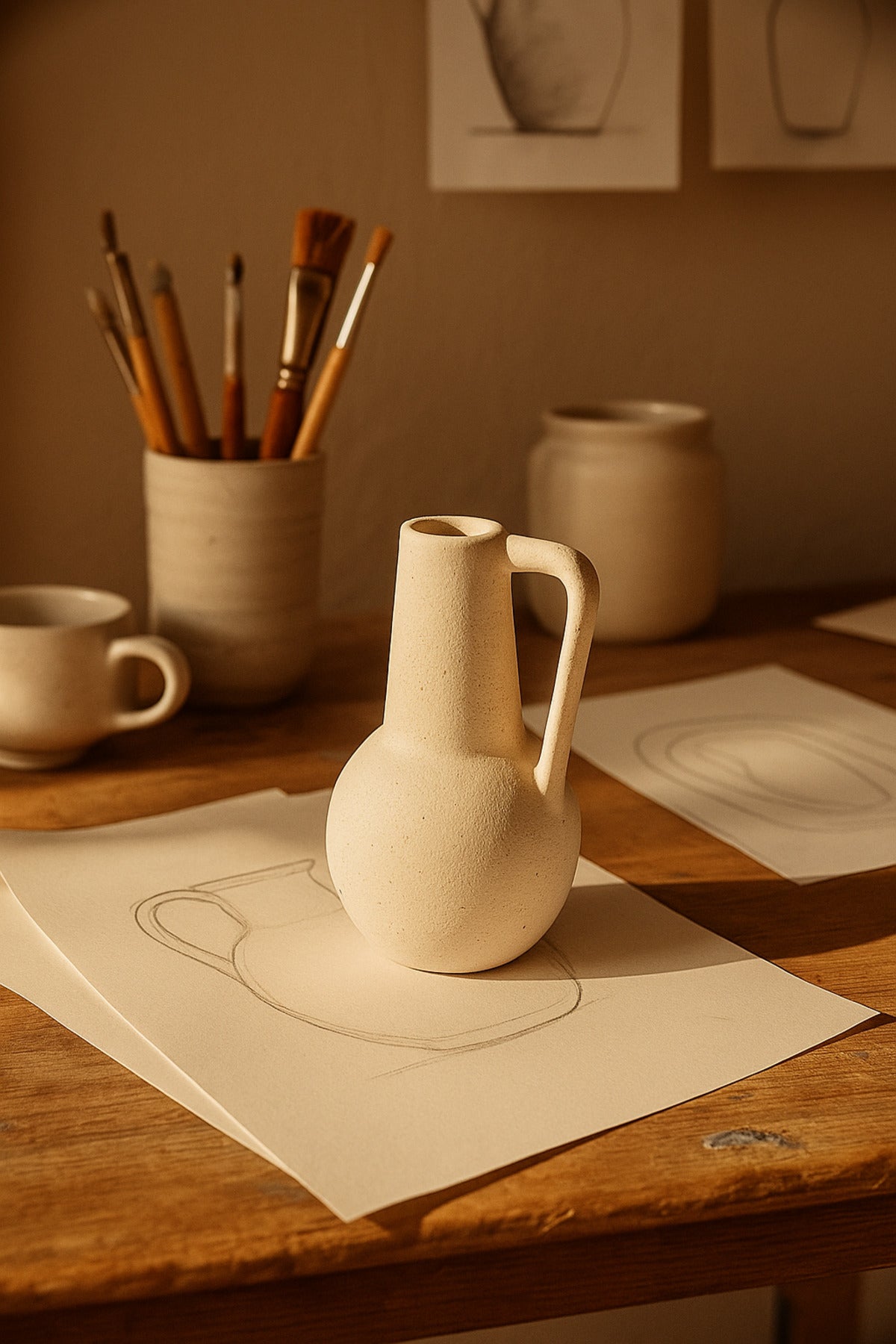 White Ceramic Jug Vase Ð Minimalist Handle Design Decorative Piece
