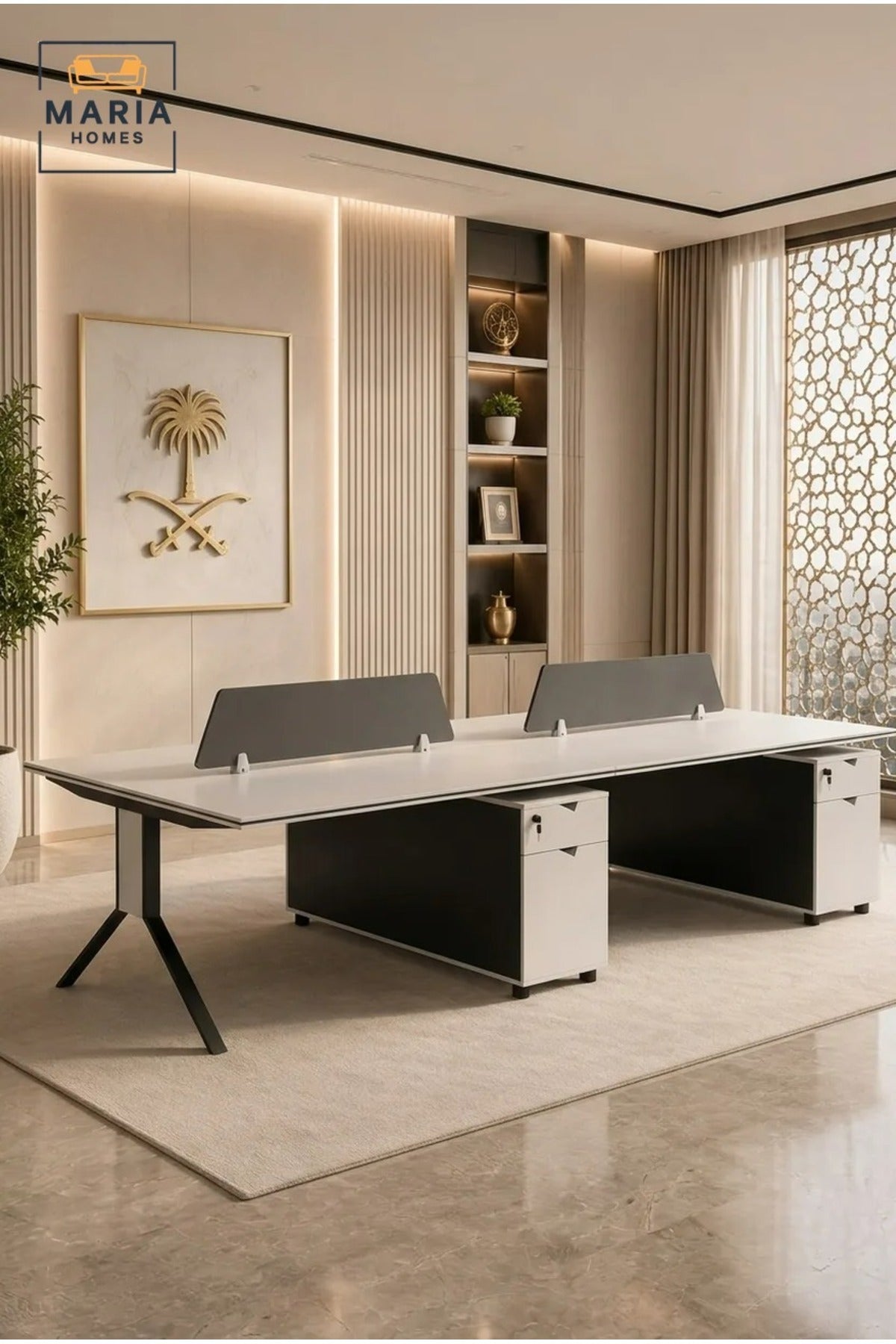2-Person Office Workstation Desk with Storage Pedestals & Privacy Screens √ê Modern Shared Office Desk