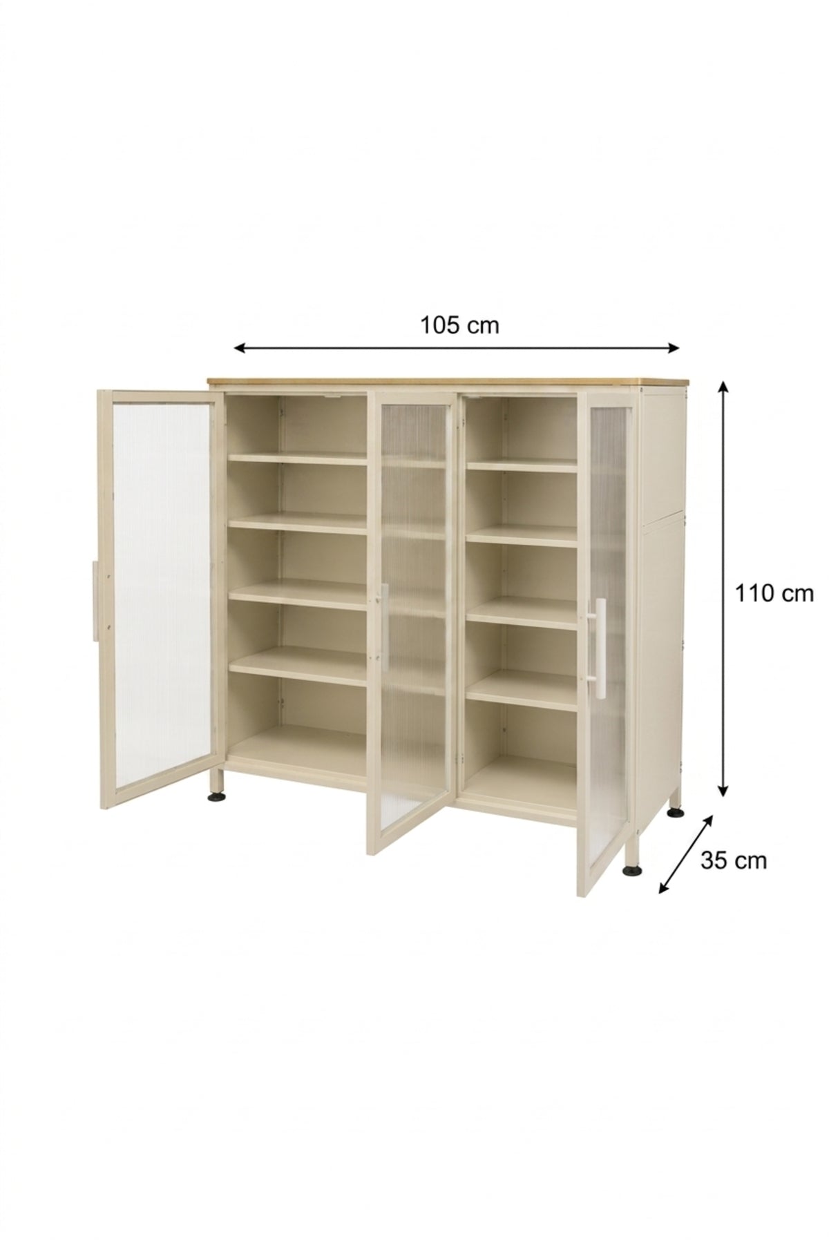 Modern Metal Storage Cabinet with Fluted Glass Doors √ê 3 Door Display Cabinet for Home & Office