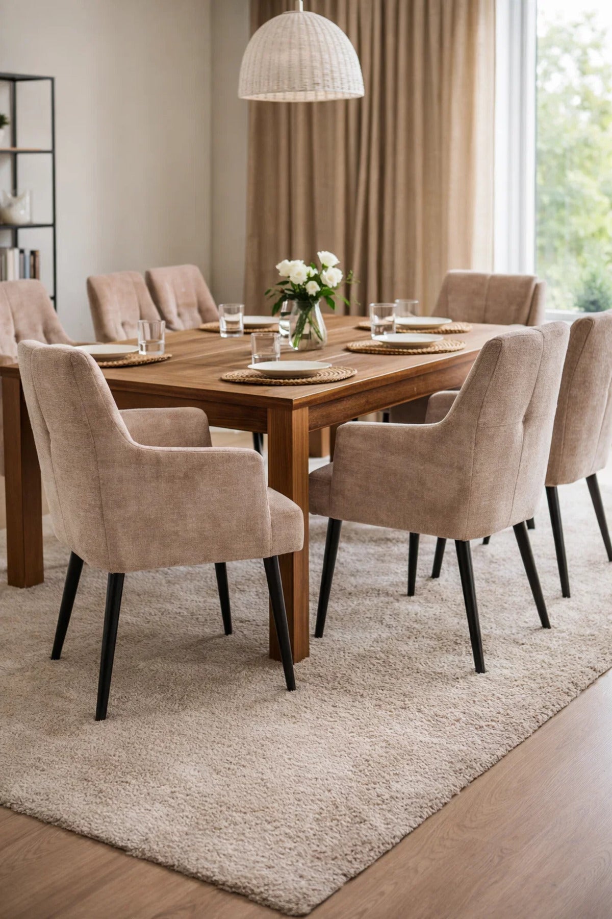 Elegant Beige Armchair with Black Legs, 86x50x44 CM elegant beige armchair Dining Room