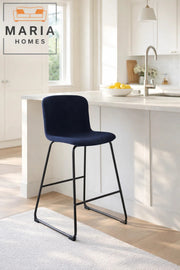 Blue Upholstered Bar Stool with Black Metal Frame Ð Modern Counter Chair