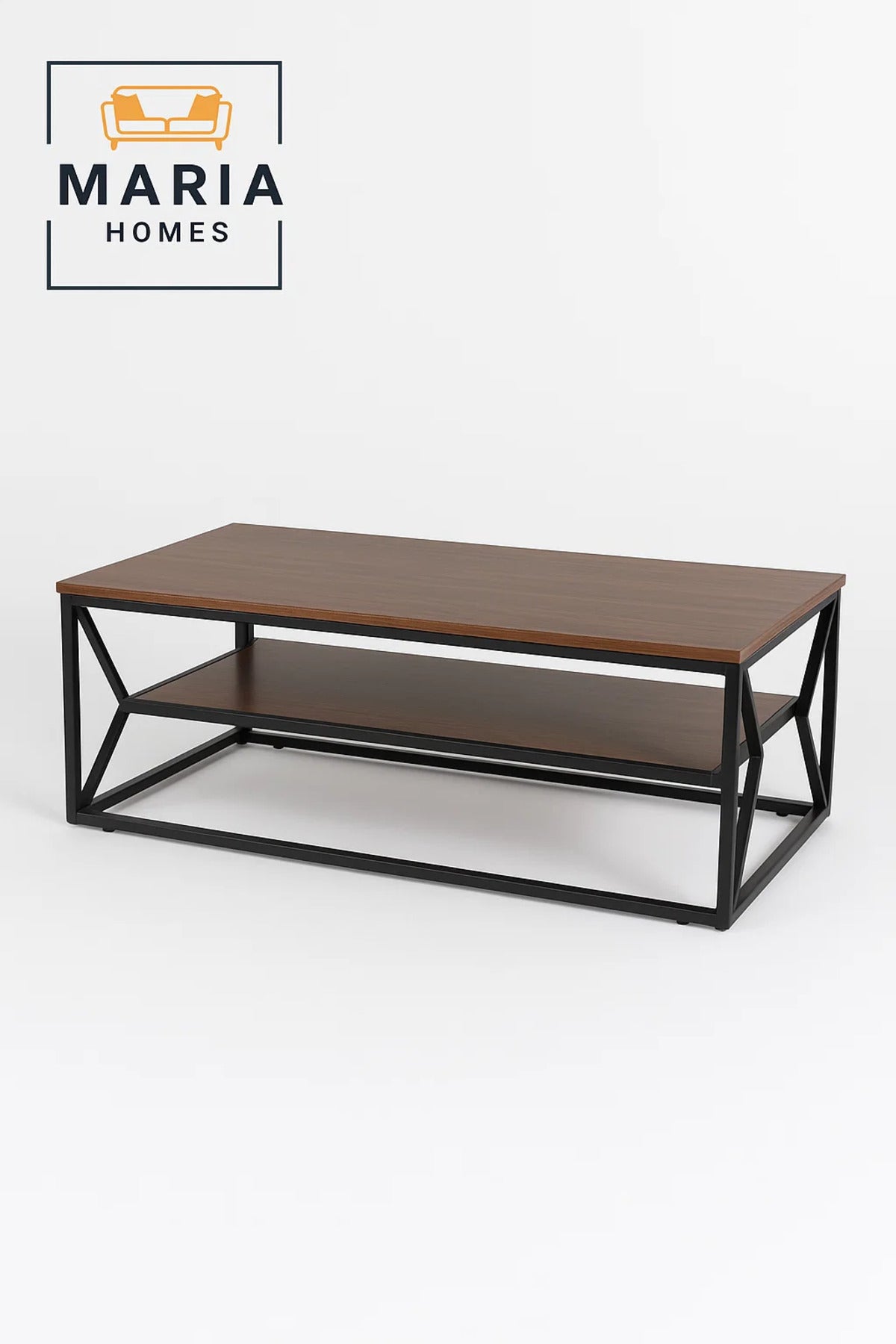 Industrial Coffee Table with Wood Top and Black Metal Frame