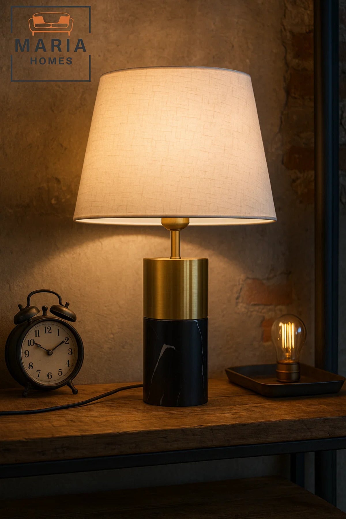 Black Marble and Gold Accent Table Lamp