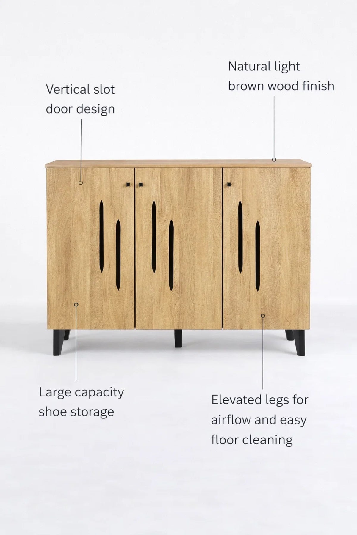 Modern Wooden Shoe Cabinet Light Brown with Vertical Cut Out Design 120 x 32 x 94 cm