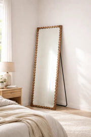 Full Length Mirror Walnut Natural Wavy Frame 160x60cm Bedroom Decor