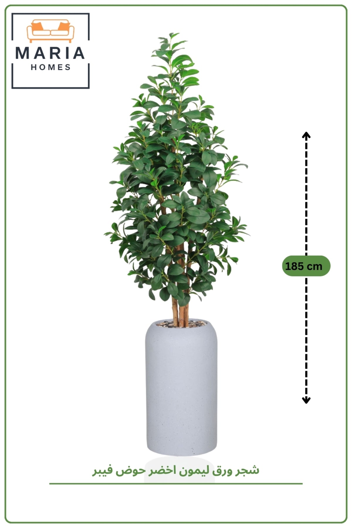 185 CM Artificial Lemon Leaf Tree with Light Gray Cylinder Fiber Planter – Elegant Indoor Tree