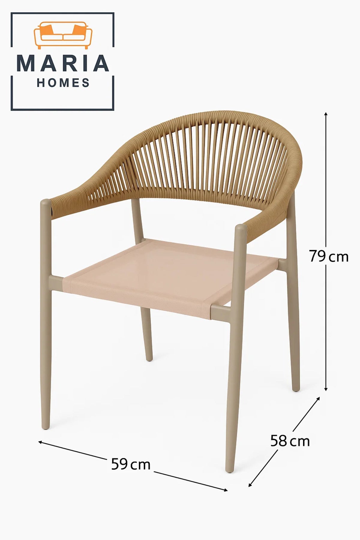 Outdoor Rope Chair in Beige and Brown Ð Breathable Mesh Seat for Patio or Garden