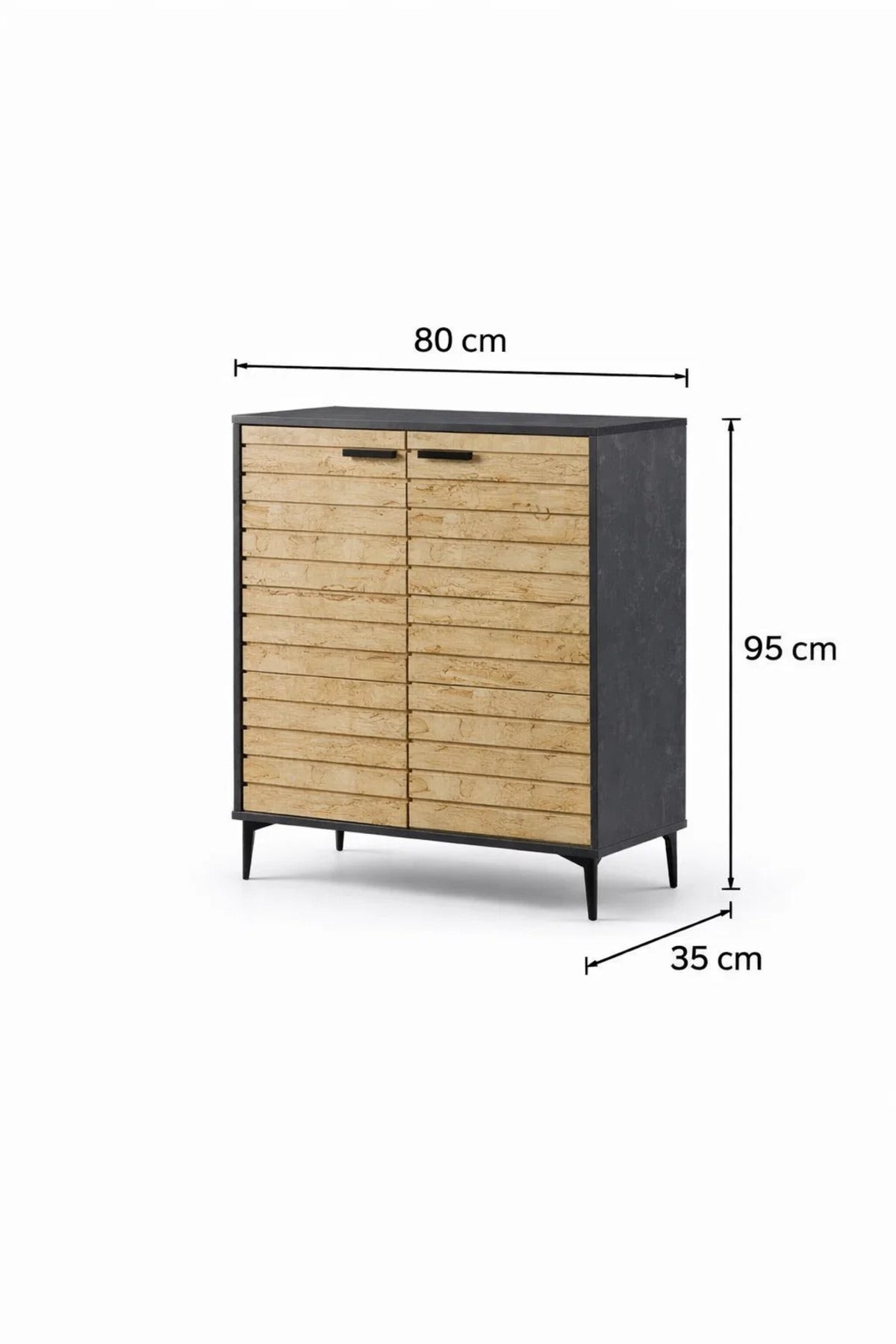 Stylish Shoe Cabinet Textured Wood Front Dark Grey Frame Entryway Storage Organizer Unit 95cm