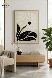 Modern Floral Wall Art with Slim Gold Frame, Black and White Botanical Canvas Print for Living Room, Bedroom, Hallway and Office Décor