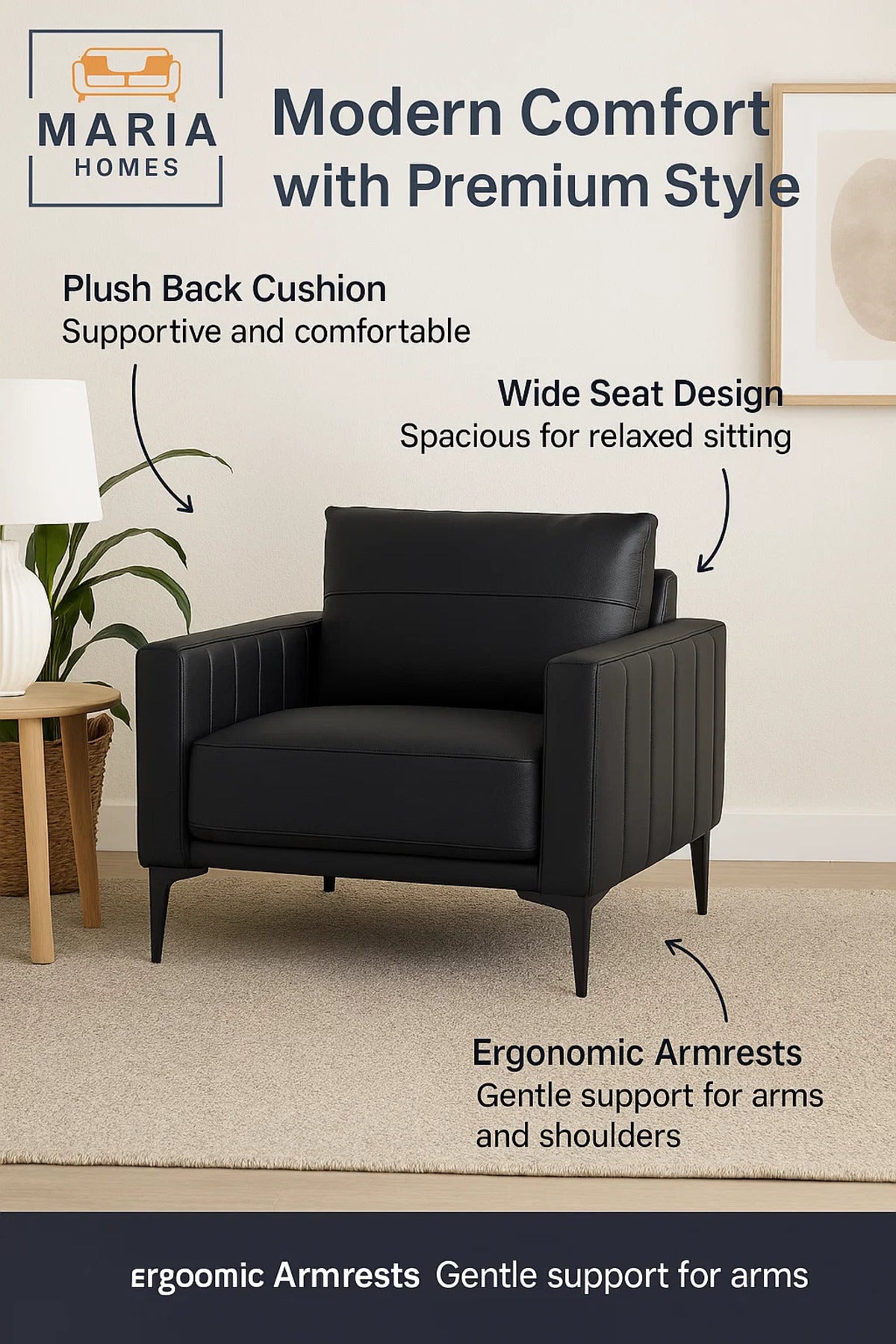 Black Faux Leather Single Sofa