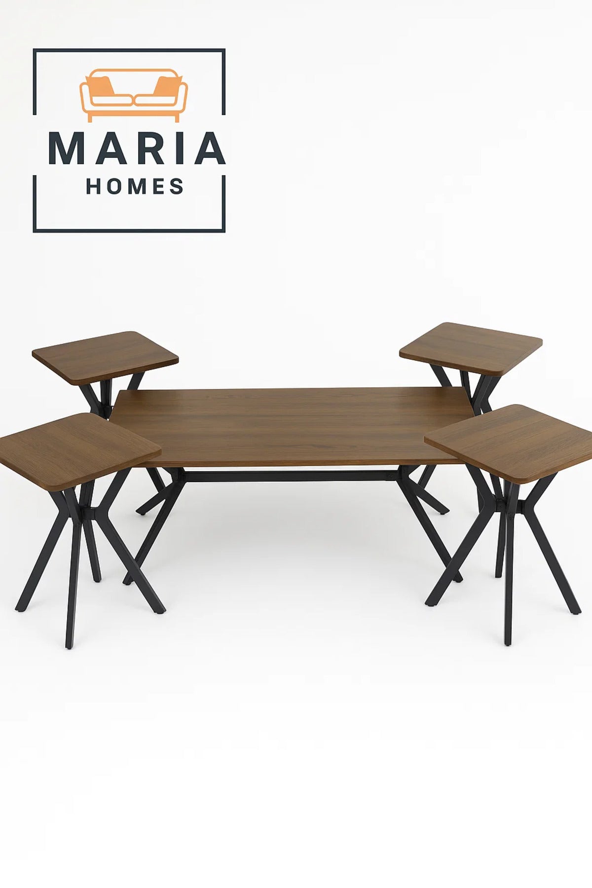 Folding Coffee Table Set with Walnut Finish & Metal Base