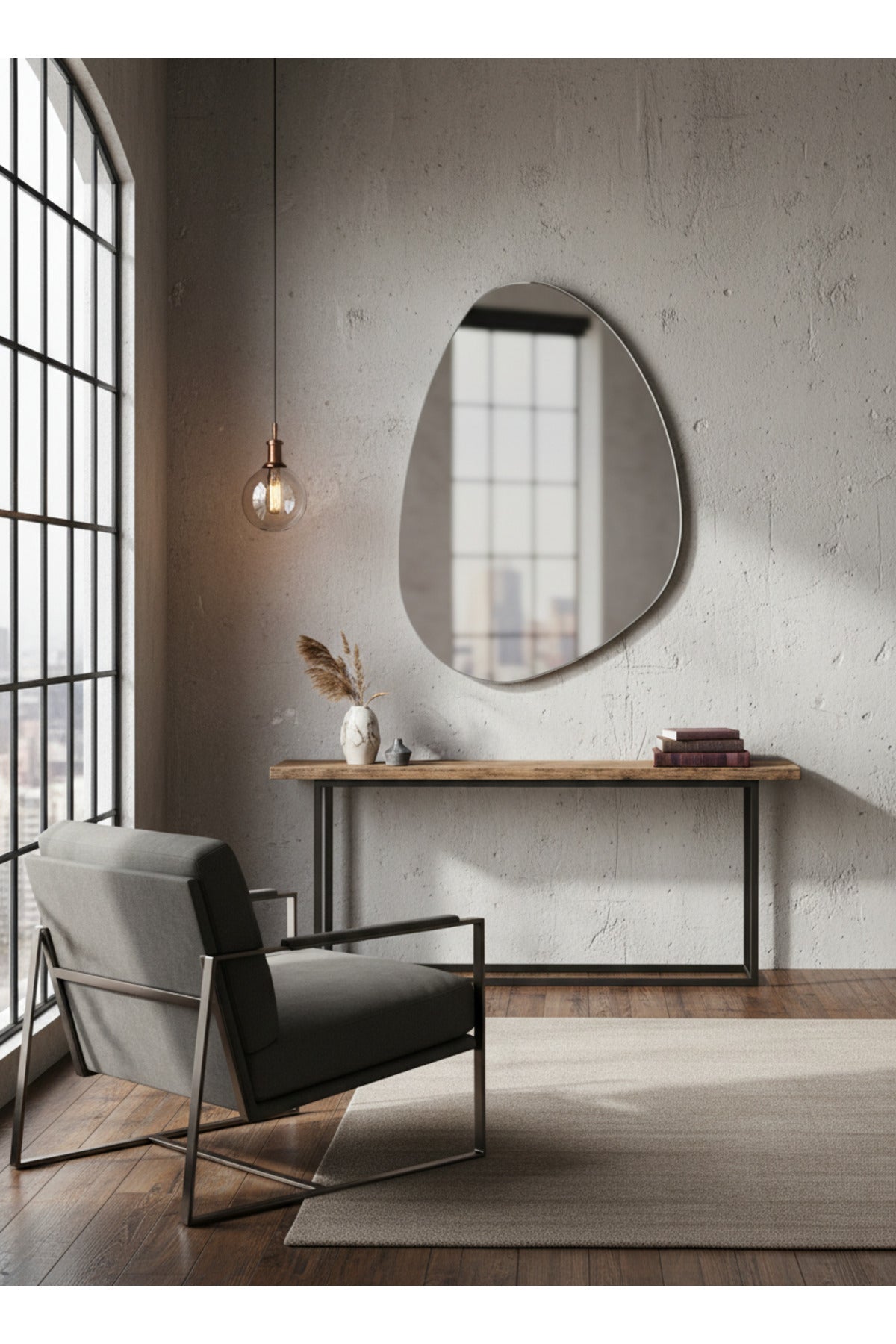 Modern Irregular Oval Wall Mirror with Minimal Frame Design