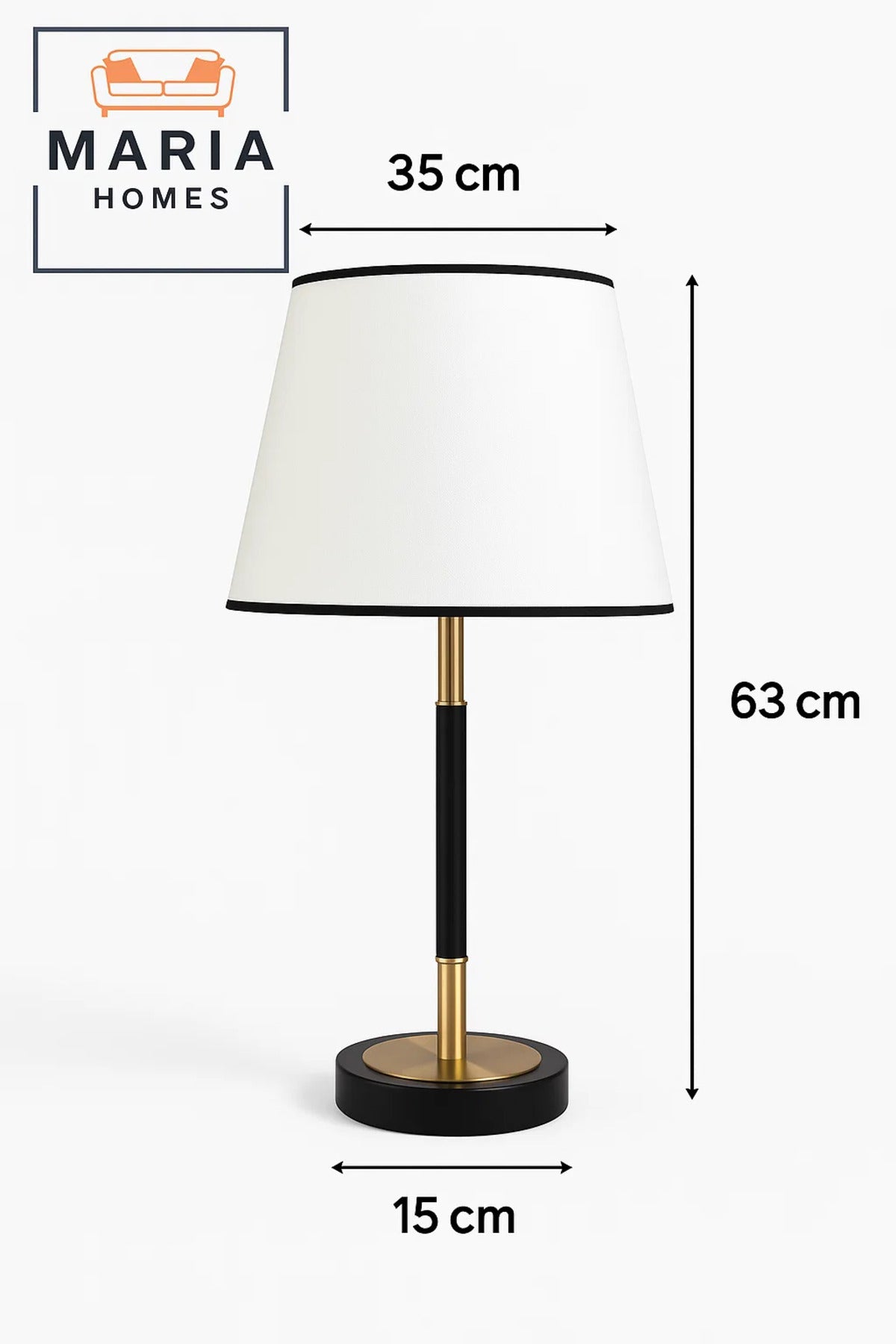 Slim Black and Gold Table Lamp with White Shade
