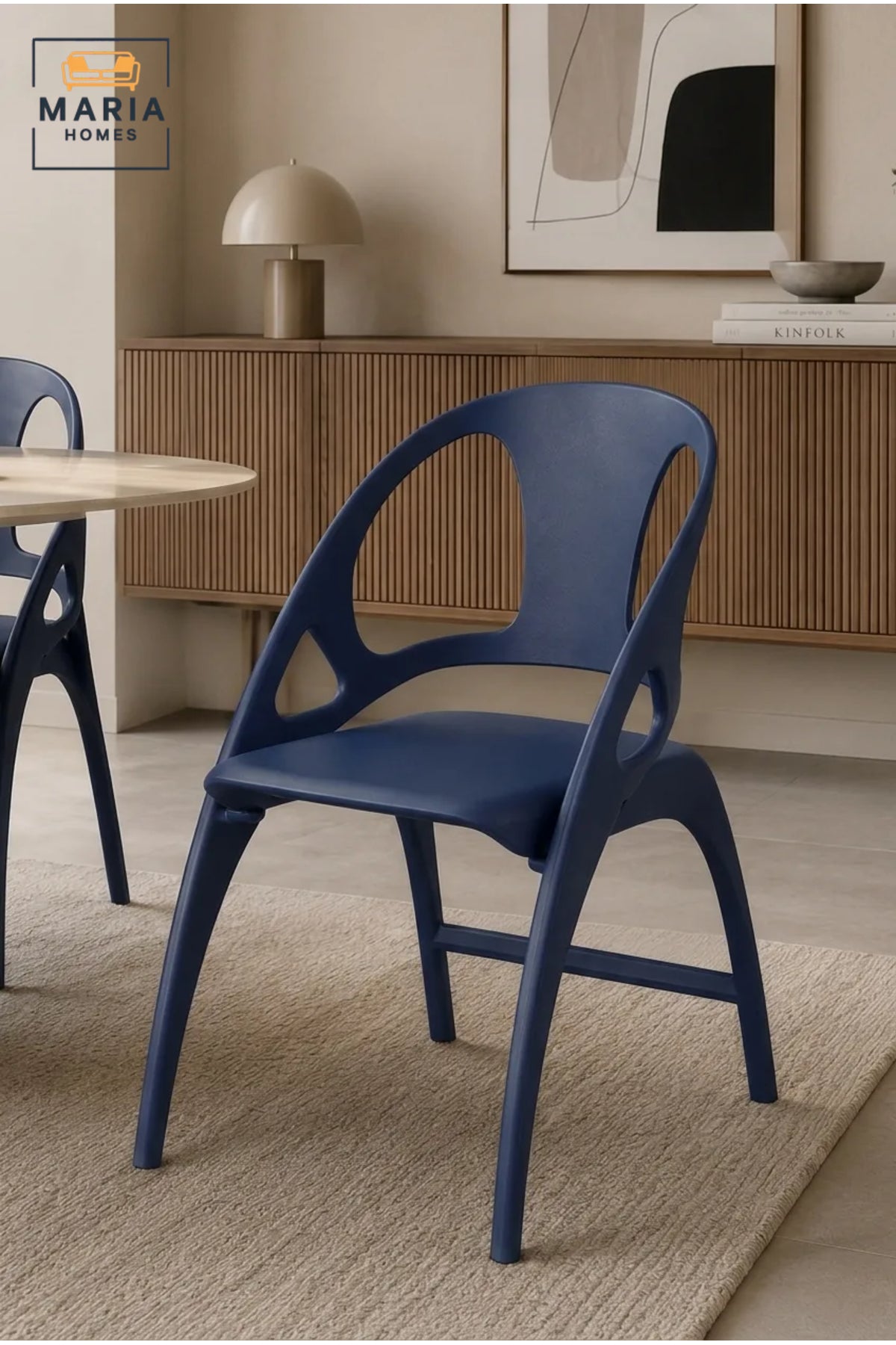 Modern Blue Plastic Dining Chair with Armrests √ê Lightweight Stackable Chair for Dining Room, Caf≈Ω, Patio & Commercial Use