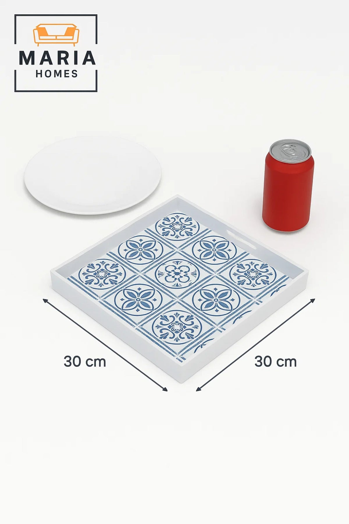 Square Plastic Serving Tray with Modern Geometric Print √ê White Frame, size 35*35 cm