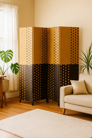 4-Panel Woven Room Divider Ð 180_200 cm Foldable Privacy Screen in Two-Tone Brown & Beige