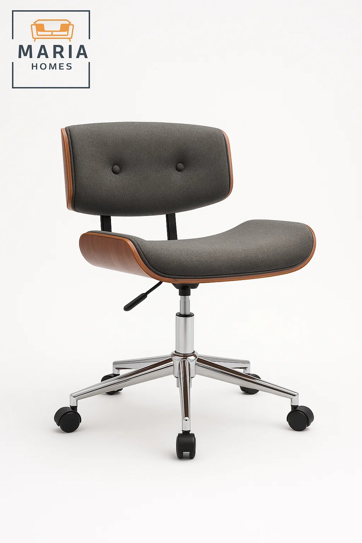 Dark Grey Swivel Office Chair with Wheels, Mid-Century Adjustable Desk Chair