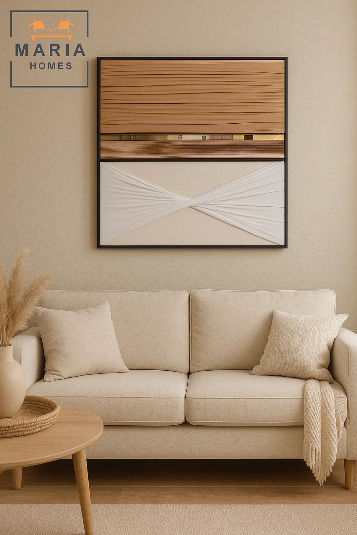 Beige White and Gold Textured Wall Art Ð Modern Luxury Geometric Decor for Home & Office-100*100CM