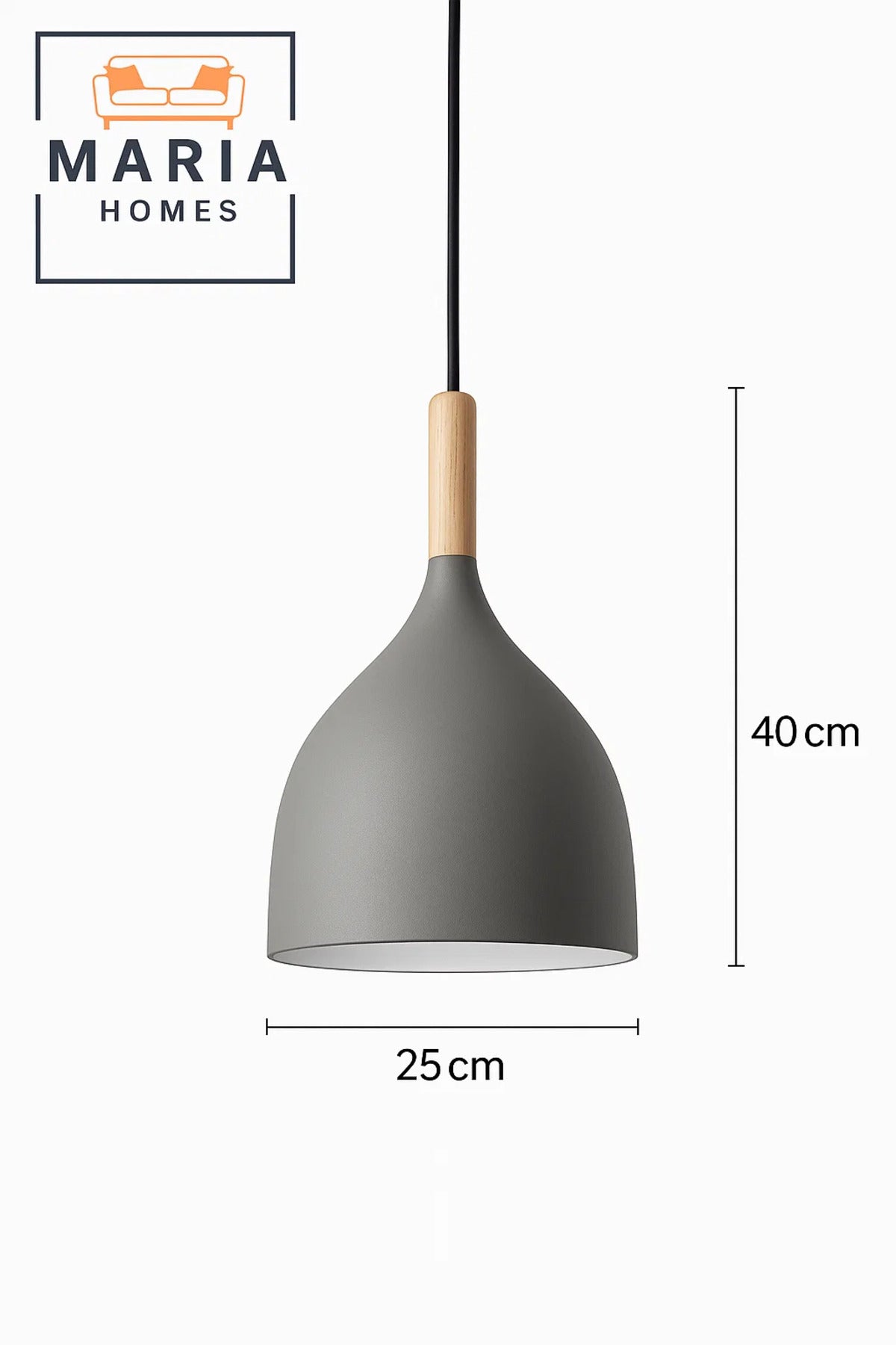 Matte Grey Pendant Light with Wood Neck