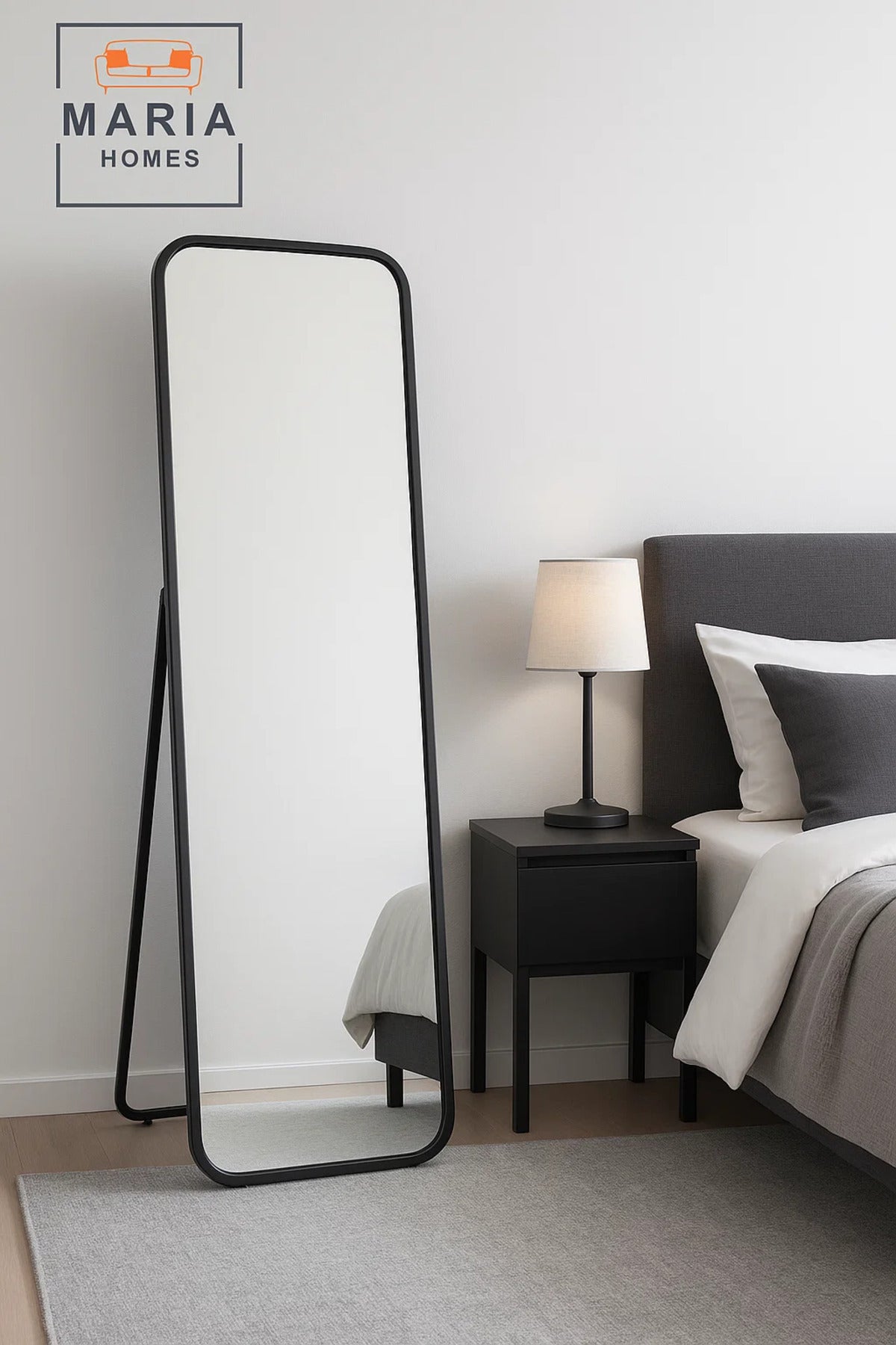 Black Full-Length Mirror with Rounded Corners Ð 170x54 cm Standing Frame