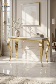 Luxury Console Table with Marble Top & Gold Metal Base √ê Modern Entryway Table for Hallway & Living Room