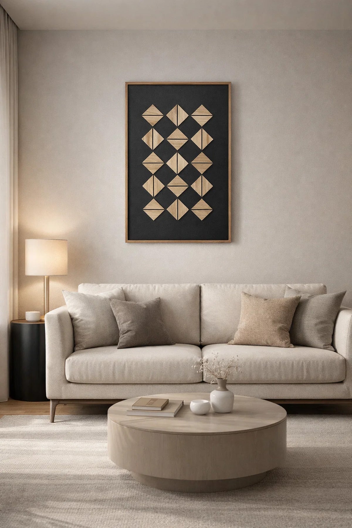 Luxury Wooden Geometric Wall Art 120x80cm Modern Abstract 3D Panel Decor for Living Room Office