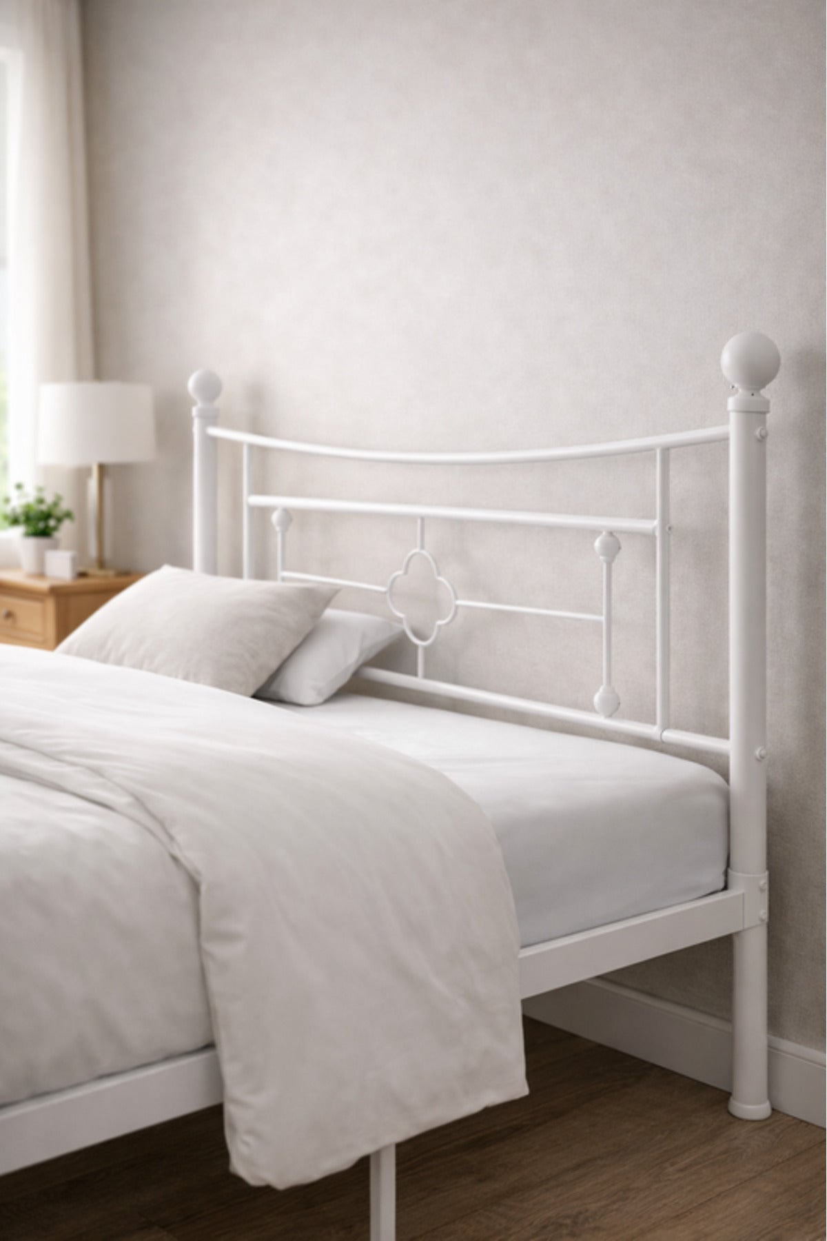 White Metal Bed Frame with Decorative Headboard white metal bed / Base