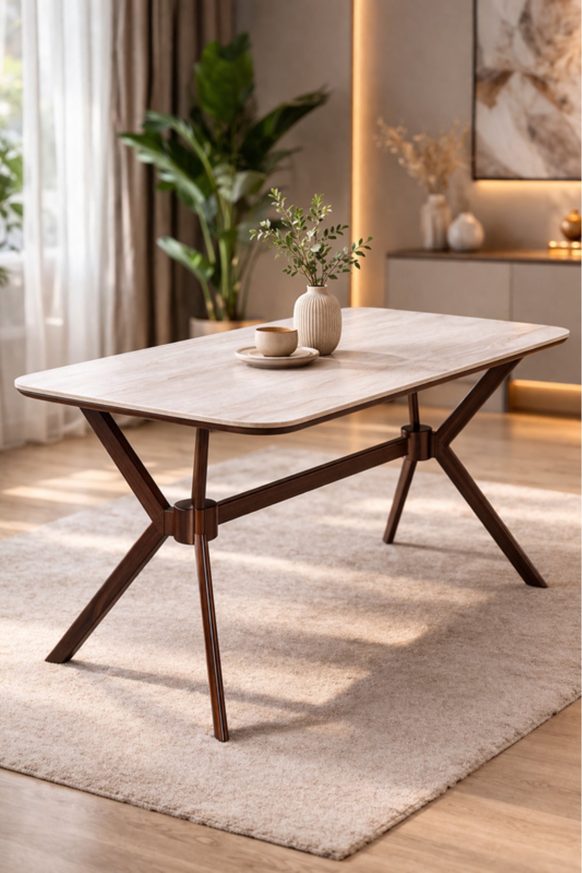 Elegant Brown Side Table with Wooden Legs, 130x80x75 CM elegant brown side Dinner