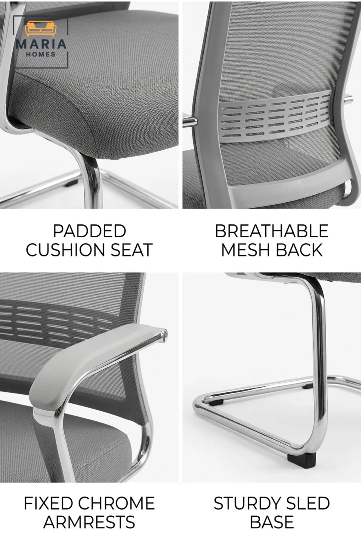 Contemporary Mesh Visitor Chair with Cushioned Seat, Chrome Cantilever Base and Fixed Armrests