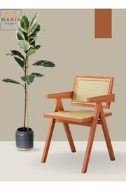 Mid-Century Modern Accent Chair - Solid Wood Frame Armchair with Rattan for Home,