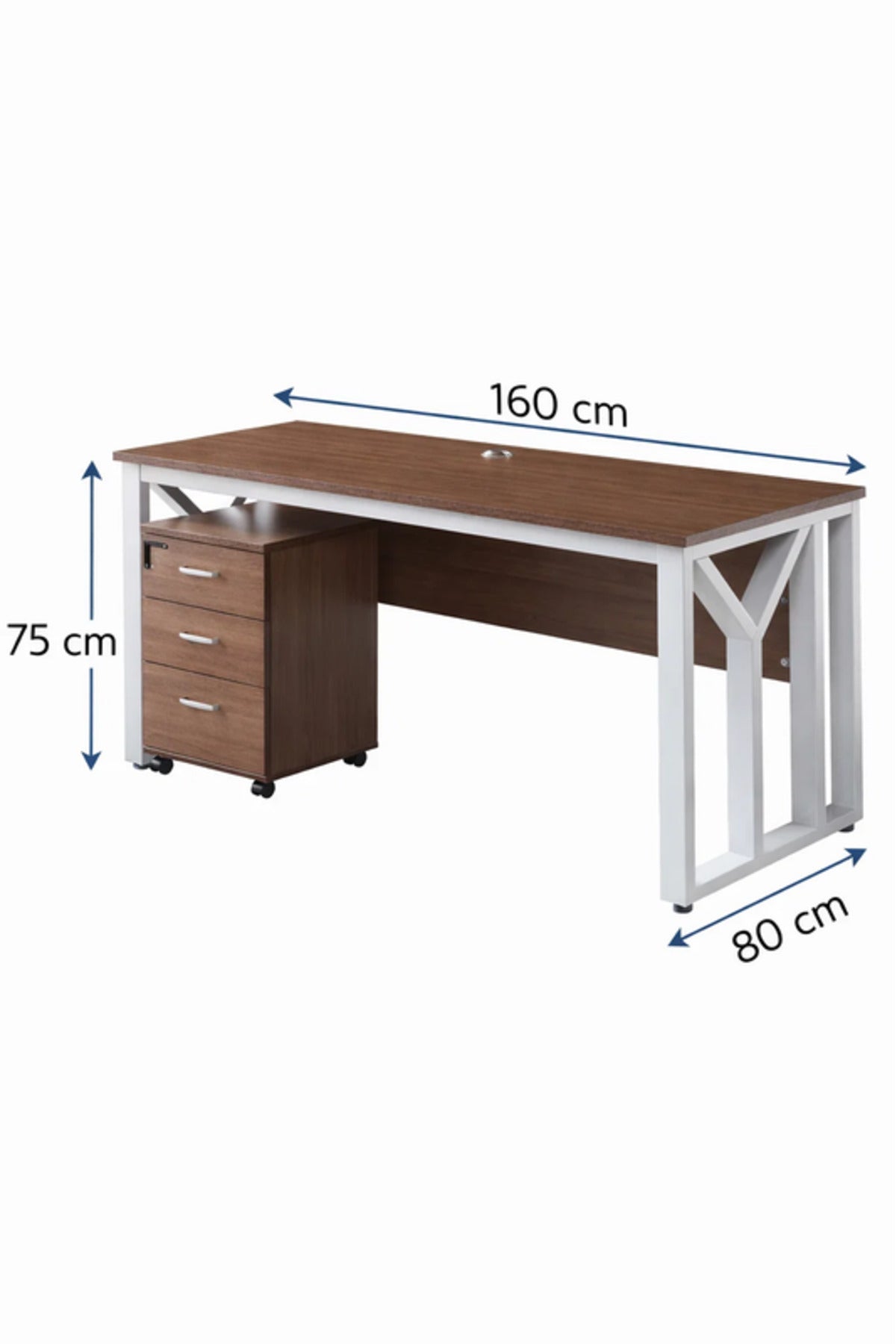Modern Light Brown Desk with White Metal Frame & 3-Drawer Storage