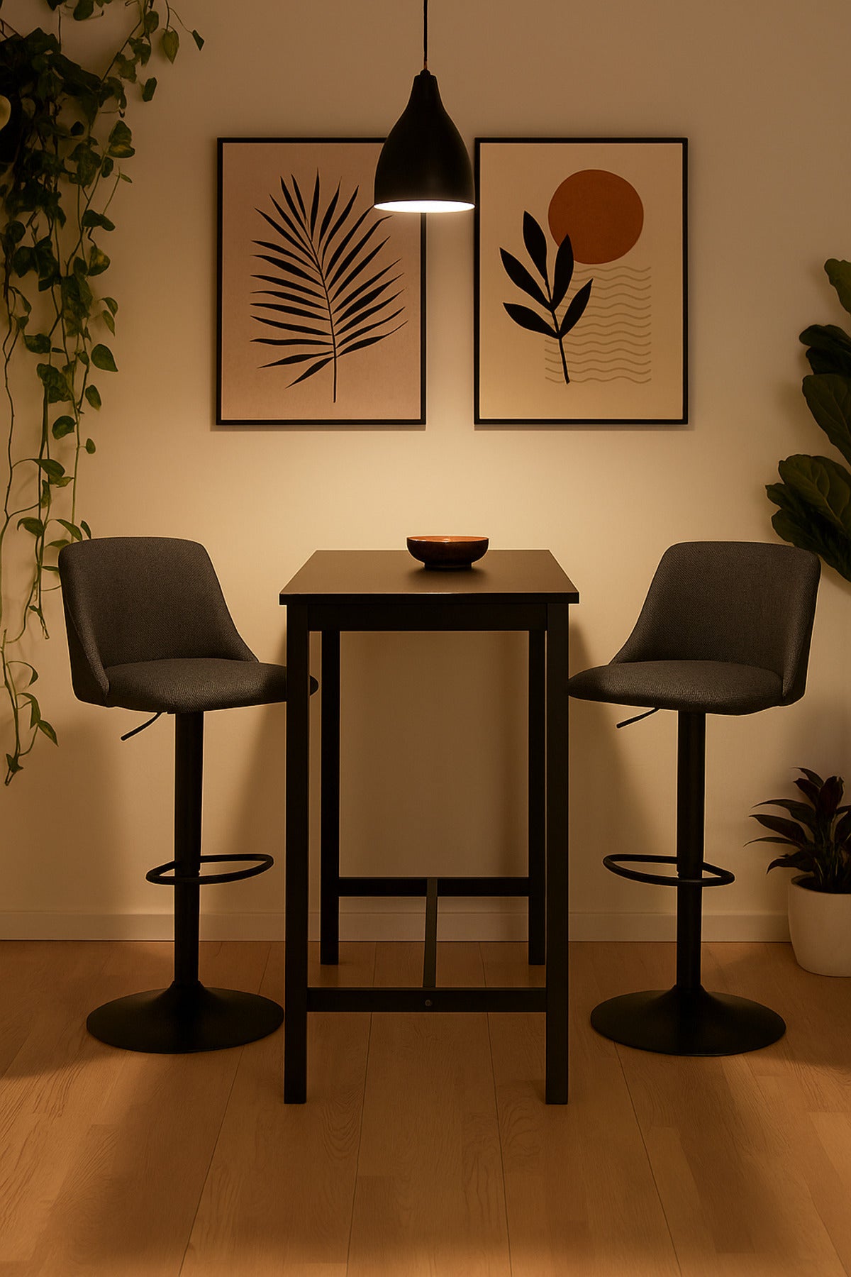 Deep Grey Adjustable Bar Stool with Backrest & Footrest Ð Modern Counter Chair