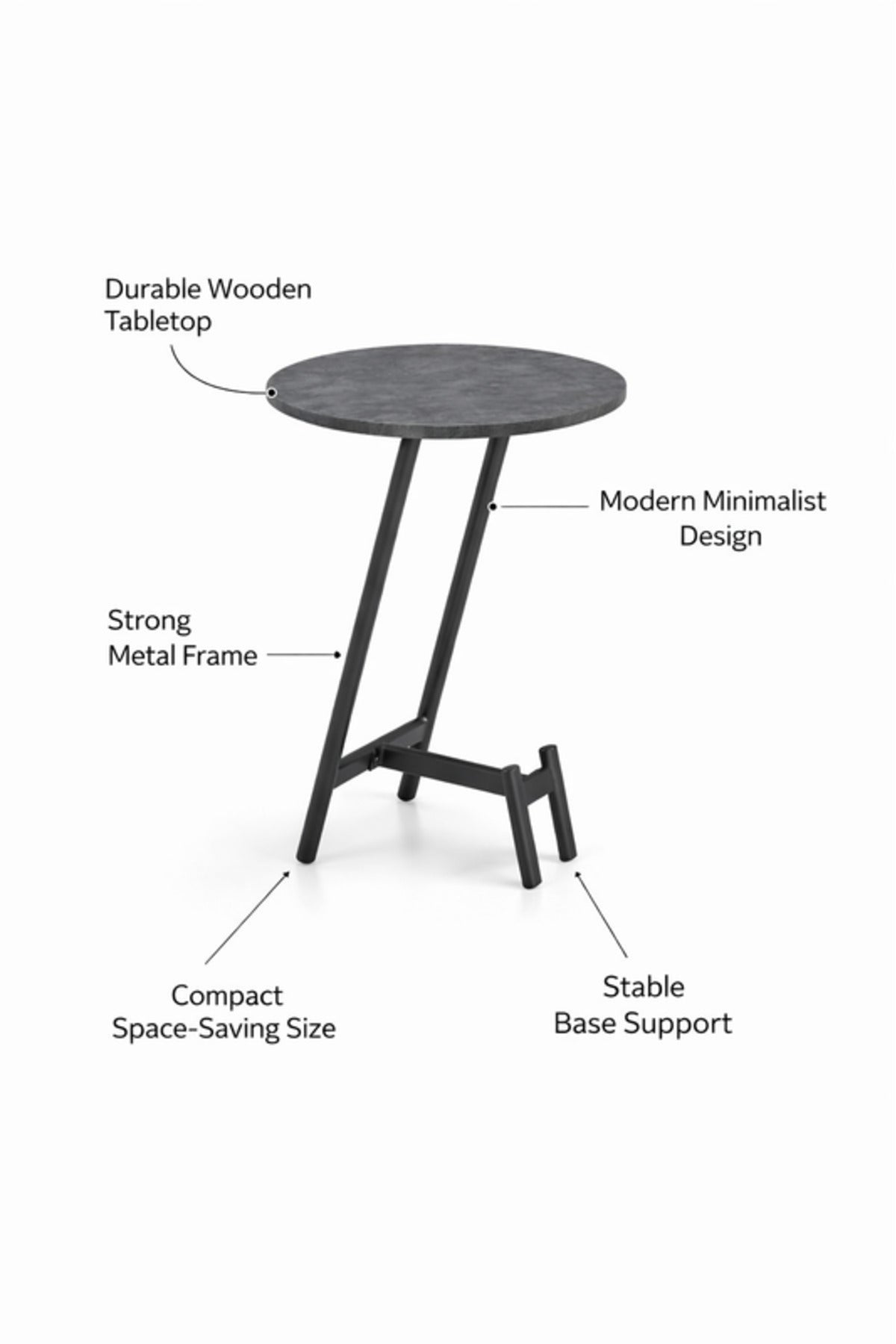Modern D.Grey Side Table with Sleek Metal Base, 45x45x60 CM modern grey side
