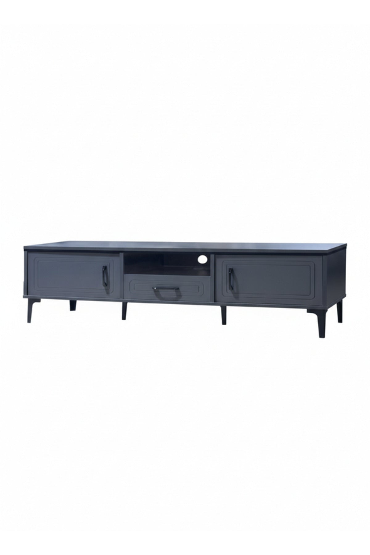 Elegant Dark Grey TV Table with Drawers and Open Shelf